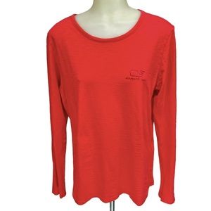 VINEYARD VINES Long Sleeve T-Shirt Size Small Coral Cotton Waffle Pattern